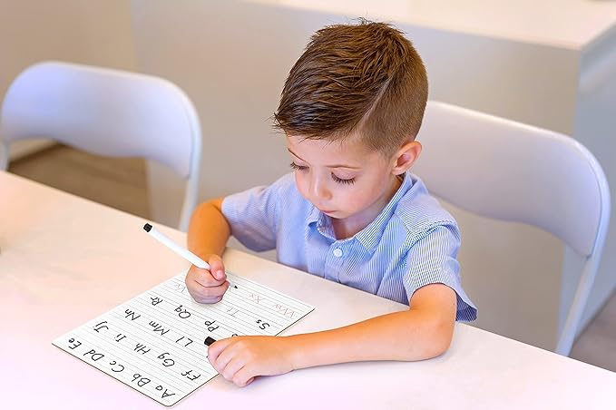 Scribbledo 10 Pack Dry Erase Handwriting Practice for Kids 9 x 12 Inch Letter Alphabet Tracing Board Whiteboard for Kids Ages 3-5 Write and Wipe Alphabet Practice Cards Letters & Erasers