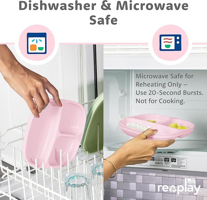 Re-play 3x3 Divided Toddler Plates and Utensils Set - Toddler Forks and Spoons Set - Dishwasher and Microwave Safe - Made in USA - Princess
