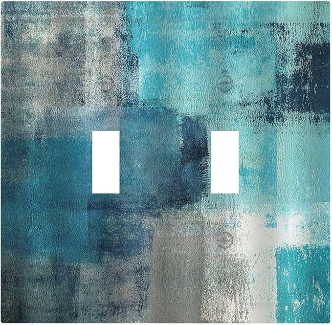 Decorative Switch Plates Teal Blue Modern Geometric Abstract Turquoise Green 2 Gang Double Toggle Outlet Light Switch Cover Wall Plate Electrical Faceplate for living Room Bedroom Decor