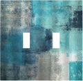 Decorative Switch Plates Teal Blue Modern Geometric Abstract Turquoise Green 2 Gang Double Toggle Outlet Light Switch Cover Wall Plate Electrical Faceplate for living Room Bedroom Decor
