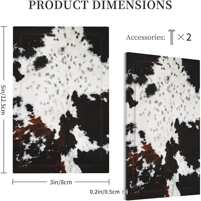 Western Farm Maroon Brown Taupe Tan Black White Animal Cow Fur Cowhide Leopard Print 1-Gang No Device Blank Wallplate Jumbo Size Unused Outlet and Light Switch Cover Decorative Plug Face Plate Cover