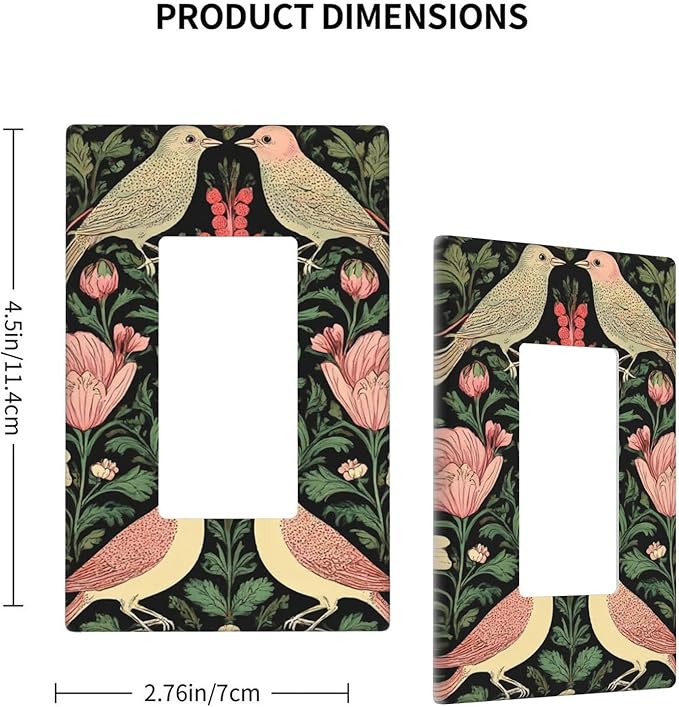 Vintage Bird Floral 1-Gang Rocker Wall Plate, Green Bird Flower Switch Plate for Living Room, Kitchen, Sunroom & Bedroom