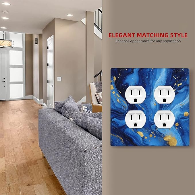 Light Switch Cover Plate Navy Blue Gold Marble Abstract Luxury 2 Gang Socket Covers Double Duplex Wallplates Switch Plates and Outlet Covers for Bathroom Home Decor