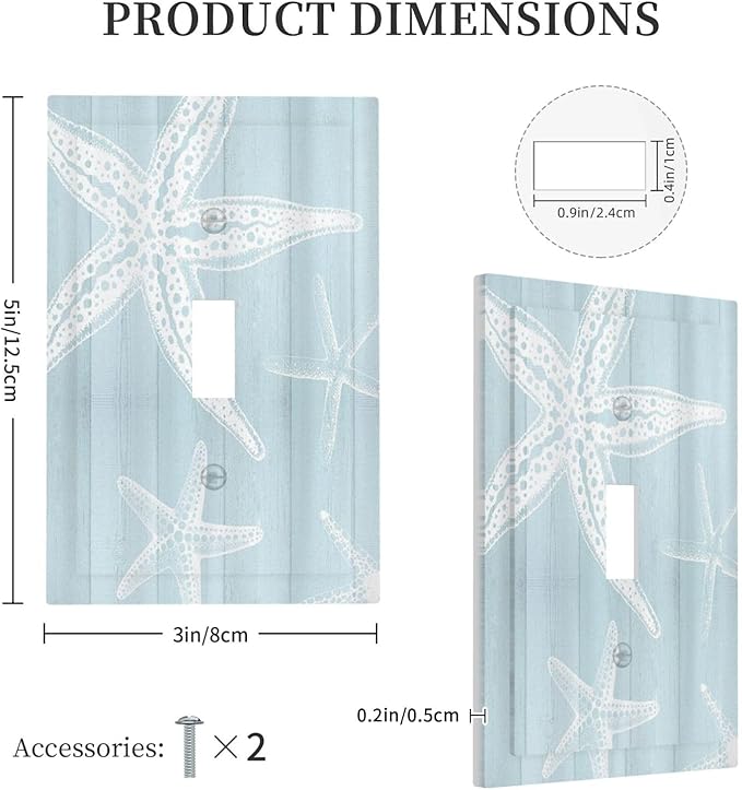 Outlet Covers Blue Wooden Plank Starfish Ocean Vintage 1 Gang Duplex Light Switch Cover Plate Decorative Wall Plates Electrical Switchplate Receptacle for Bathroom Bedroom Decor（2 Pack）