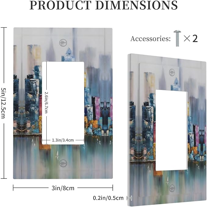 Colorful Nyc Skyline Textured Modern Abstract Decorative Outlet Covers 1 Gang Single Rocker Light Switch Cover Plate Wall Plates GFCI Faceplate for Bedroom Living Room Decor
