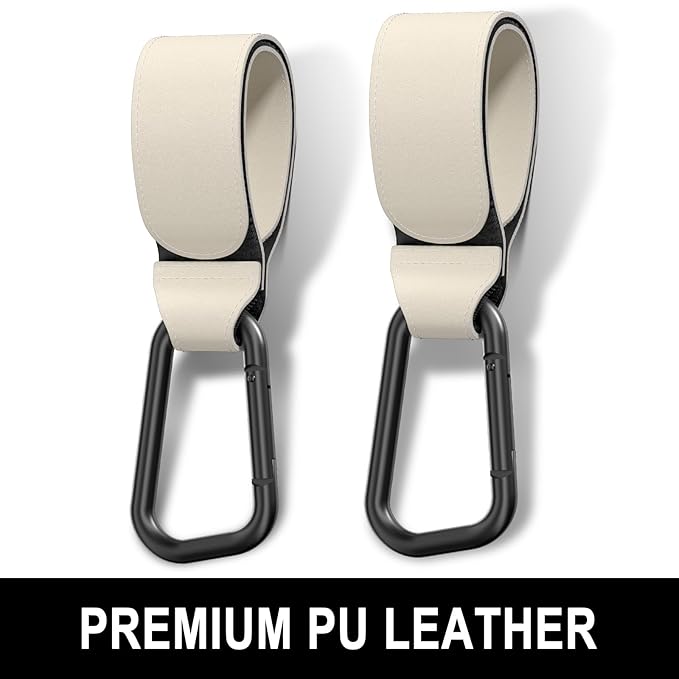 Baby Stroller Hooks for Hanging Bags, Universal Stroller Clips Accessories, Mommy Hook for Diaper Bag, Shopping Cart, Purse, Backpack - 2 Pack, Off White