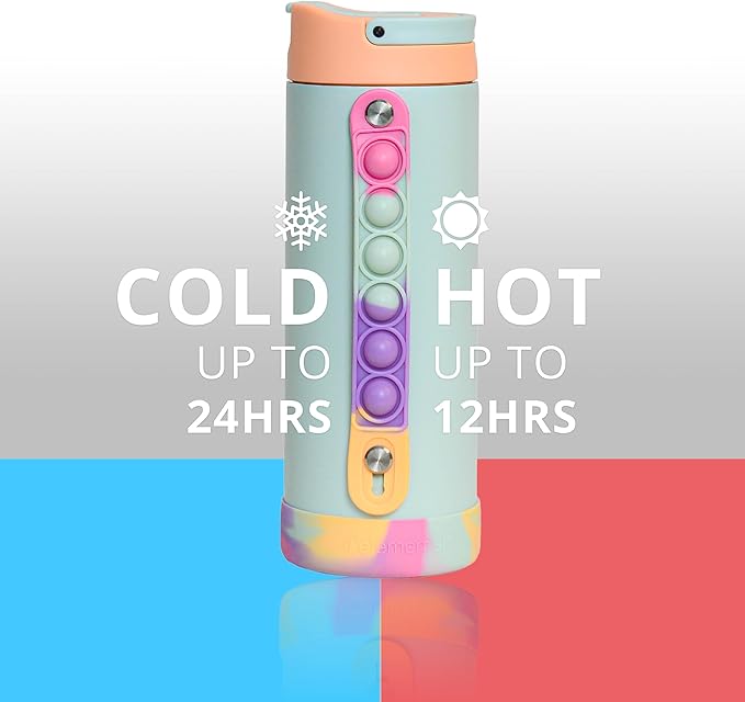 Elemental Iconic Kids Water Bottle for School - 100% Leak-Proof Insulated Water Bottles with Straw Lid & Pop-It Handle for Boys & Girls - Triple-Wall Insulated & BPA-Free, 14oz – Mint Sorbet