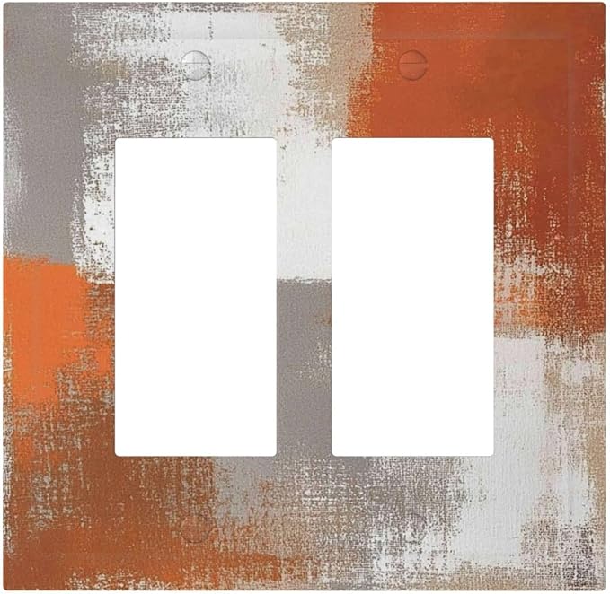 Orange Grey Abstract Art Oil Painting Decorative Outlet Covers 2 Gang Double Gfci Rocker Electrical Wall Panels Light Switch Cover Plate For Home Farmhouse Decor