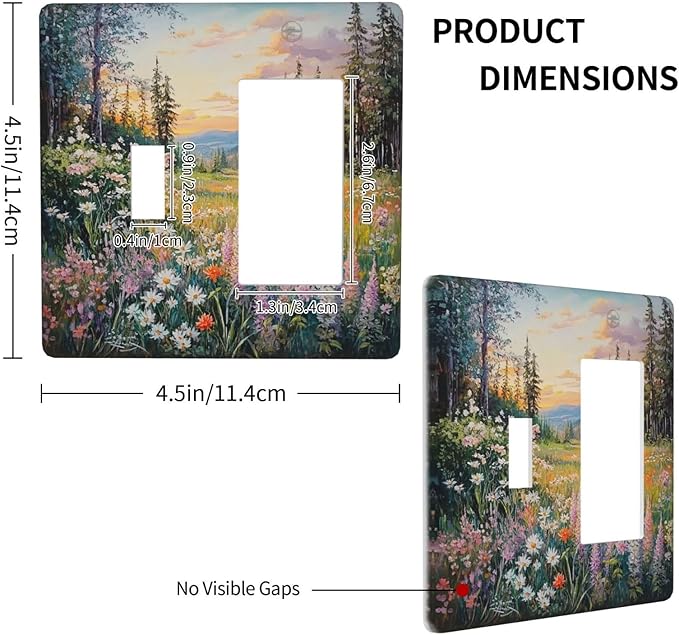 Outlet Covers Floral Landscape Rustic Nature Wildflower 1 Toggle 1 Rocker Combination Decorative Wall Plate Electrical Switch Plates Light Switch Cover Plate For Bed Room Living Room Decor