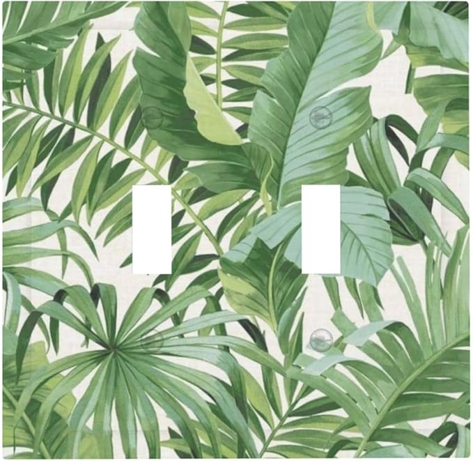 Green Tropical Palm Tree Leaf 2 Gang Double Toggle Outlet Light Switch Cover Wall Plate Electrical Faceplate Decorative Dual Device Switchplate