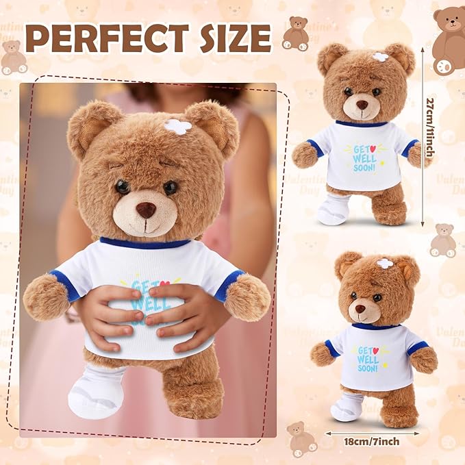 Deekin Get Well Soon Gifts for Kids Injured Recovery Bear Stuffed Animal Gifts Bear for Kids Adult with Broken Arm After Surgery Soft Bandage Plush 10 Inches(Brown,Leg Injury)