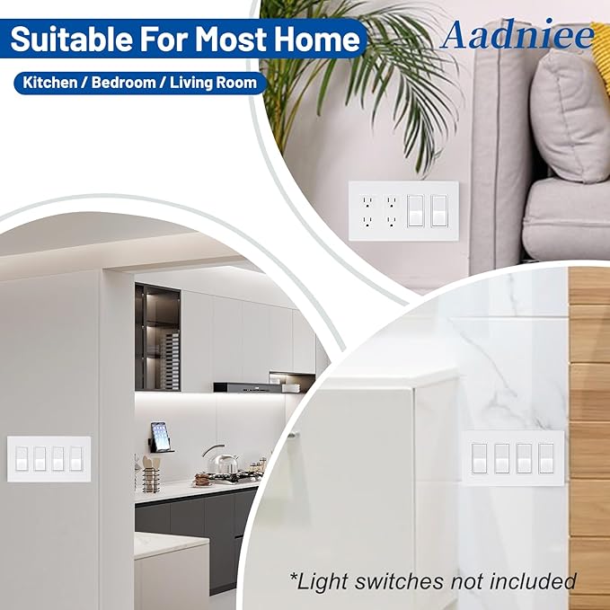 4-Gang Screwless Decorator Wall Plates, Decorative Child Safe Outlet Covers, Standard Size 4.68" x 8.32" Hidden Screw Switch Plate, Unbreakable Thermoplastic (2 Pack, Gloss White)