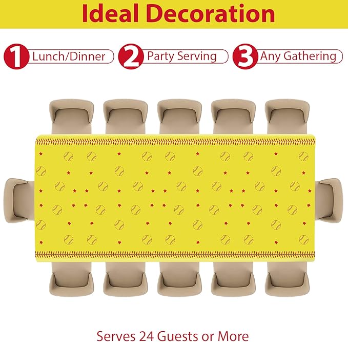 Qyeahkj 24 Guests Softball Party Decorations Paper Plates and Napkins Tablecloth Set Softball Disposable Birthday Party Tableware Dinnerware Supplies for Table Dinner Kids Birthday Party Decor