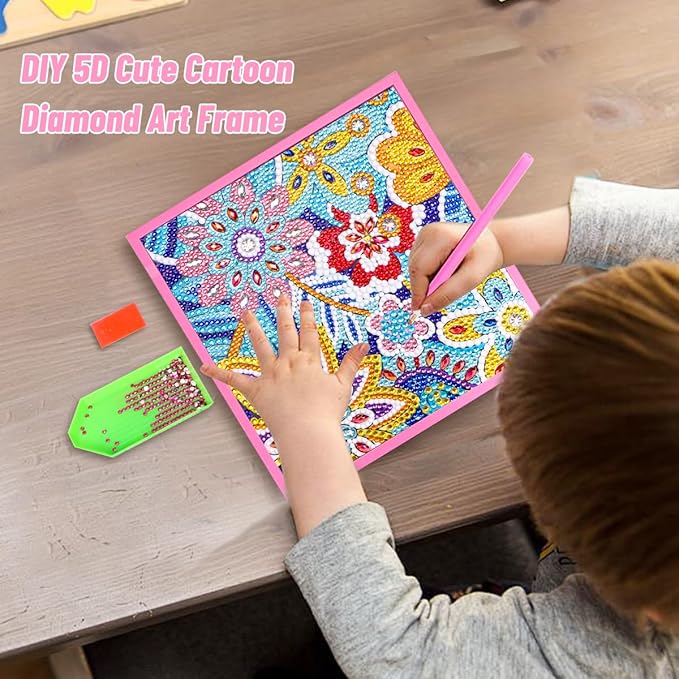 ZUYUSUT Flower Diamond Art Painting Kits for Kids with Wooden Frame Girls Art Crafts Rhinestone Gem by Number Kits Birthday