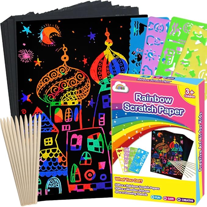 ZMLM Scratch Paper Art Crafts Kids Gifts, 100PCS Rainbow Scratch Paper Art for 3 4 5 6 7 8 9 Years Old Girls Boys, Arts and Crafts for Kids 4-6, Birthday Gifts Toys and Party Favors (Pink)