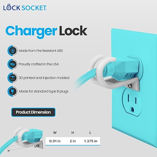 Lock Socket 3 Prong Outlet Lock (White) | Anti Theft Lock to Secure Three Pronged Plugs to the Outlet | an Innovative Way to Prevent Cords Unplugging|Child-Safe, with Security Screw |Made in USA