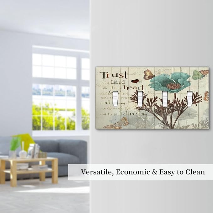 Rustic Elegant Teal Tulip Bible Inspirational Quote Light Switch Covers Quad Toggle Electrical Faceplate 4 Gang Wall Plate Decorative Switch Plates Cover for Farmhouse Bedroom Decor