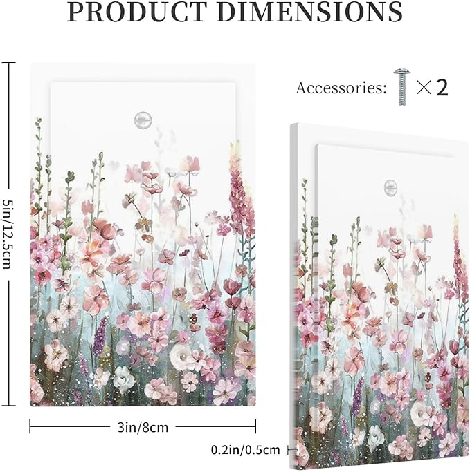Colorful Flowers Pink Floral Watercolor Plant Light Switch Cover Plate 1 Gang No Device Blank Electrical Wall Plates Faceplate Decorative Switch Plate for Bed Room Living Room Decor