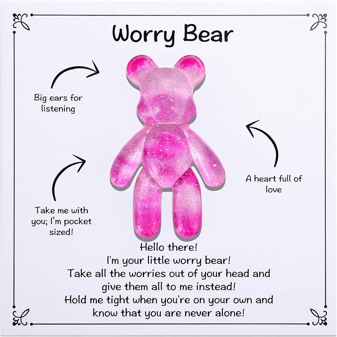 Aesnefe Pocket Worry Bear Hug, Anxiety Relief Keepsake, Mental Health Encouragement Gift, Emotional Support Token, Stress Comfort Gift for Teens & Adults, Galaxy Pink