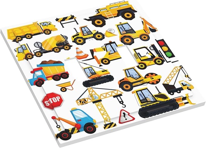 Funny Yellow Construction Truck Cartoon Cars Vehicles Truck 2 Gang Light Switch Cover Double Toggle Wall Plate Kids Boys Play Room Outlet Covers Electrical Decorative Dual Device Switchplate Faceplate