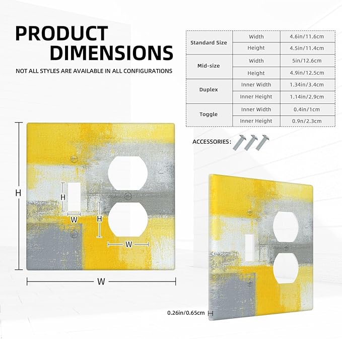 Outlet Covers Retro Modern Gray Yellow Ombre Abstract Art 2 Gang Decorative Switch Plates 1 Toggle Duplex Combo Light Switch Cover GFCI Electrical Wall Plates for Bathroom Bedroom Decor