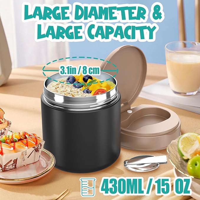 Thermo for Hot Food Kids - 15.2oz, Leak Proof Insulated Food Jar, Soup Thermo, Insulated Lunch Containers, Termos Para Comida Caliente, Wide Mouth Lunch Box with Folding Spoon and Handle