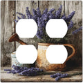 Rustic Flowers Lavender Purple Floral Oil Painting Outlet Covers 2 Gang Double Duplex Decorative Light Switch Covers Electrical Wallplates Socket Faceplate for Farmhouse Bedroom Decor