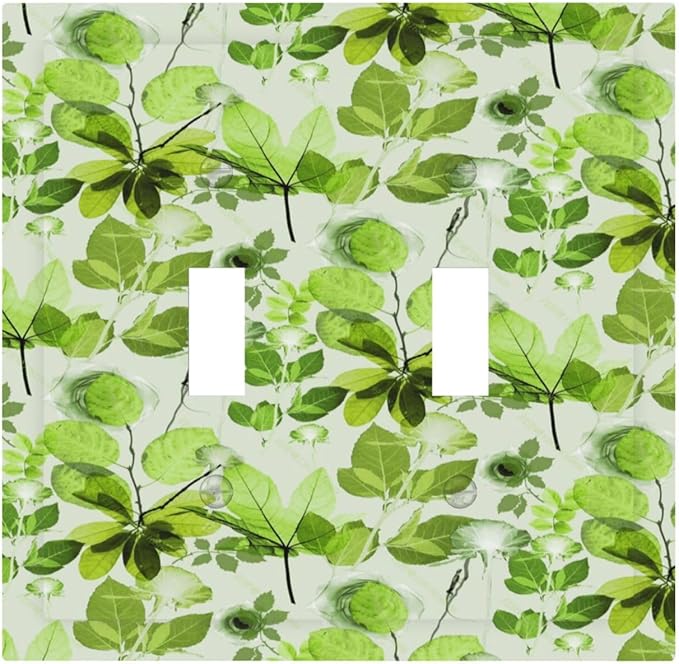 Green Leaves Spring Plant Floral Decorative Switch Plates 2 Gang Double Toggle Outlet Light Switch Cover Wall Plate Electrical Faceplate for Bed Room Living Room Decor