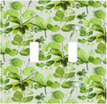 Green Leaves Spring Plant Floral Decorative Switch Plates 2 Gang Double Toggle Outlet Light Switch Cover Wall Plate Electrical Faceplate for Bed Room Living Room Decor