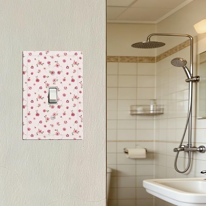 Pink Ditsy Floral 1-Gang Toggle Light Switch Plate, French Country Petite Floral Vintage Shabby Chic Decorative Wall Plate for Girls Room
