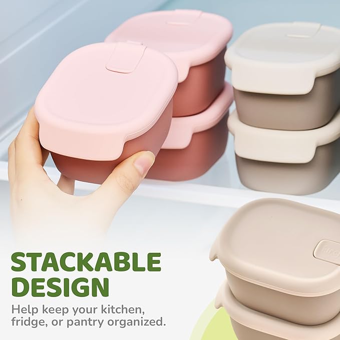 Silicone Baby Food Storage Containers with Airtight Lid, BPA-Free Leak-Proof Baby Food Jars, Microwave & Dishwasher Safe Reusable Snack Containers with Lids for Baby Led Weaning, Taupe Brown