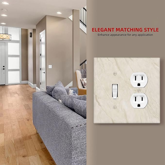 White Taupe Marble Abstract Luxury Wallplates 1 Toggle 1 Duplex Switch Plate Electrical GFCI Faceplate Decorative Light Switch Covers for Bathroom Kitchen Home Decor