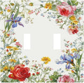 Decorative Light Switch Cover Plate Rustic Red Flower Garden Floral 2 Gang Outlet Covers Double Toggle Wall Plates for Electrical Switch Plate Covers Faceplate for Country Home Decor
