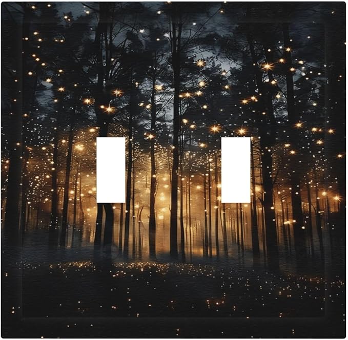 Whimsical Nature Enchanted Forest Landscape Decorative Switch Plates 2 Gang Double Toggle Outlet Light Switch Cover Wall Plate Electrical Faceplate for Bedroom Living Room Decor