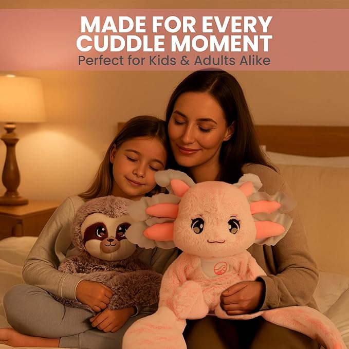 Huggle Healers Weighted Stuffed Animals for Adults, Teens and Kids - 36 Inch Long Plush Arms Pink Stuffed Animal for Hugs - 4.5lb Axolotl Plushies - Ula Axolotl