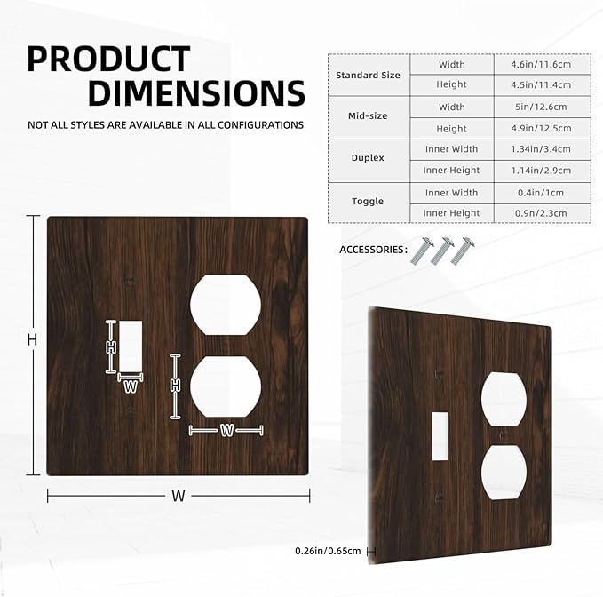 Light Switch Cover Plate Dark Brown Wood Grain Rustic Country Wooden 2 Gang Outlet Covers 1 Toggle 1 Duplex Socket Cover Wallplates Electrical Switch Plate Covers for Farmhouse Home Decor