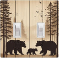 Cabin Bear Woodland 2-Gang Double Toggle Switch Plate, Rustic Wooden Bear Wall Plate for Cabin, Lodge, Farmhouse & Bedroom