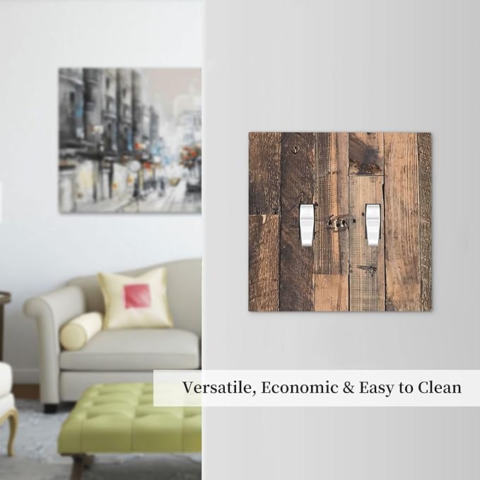 Rustic Brown Wood Plank Vintage Country Wooden Board Decorative Switch Plates 2 Gang Double Toggle Outlet Light Switch Cover Wall Plate Electrical Faceplate for Farmhouse Home Decor