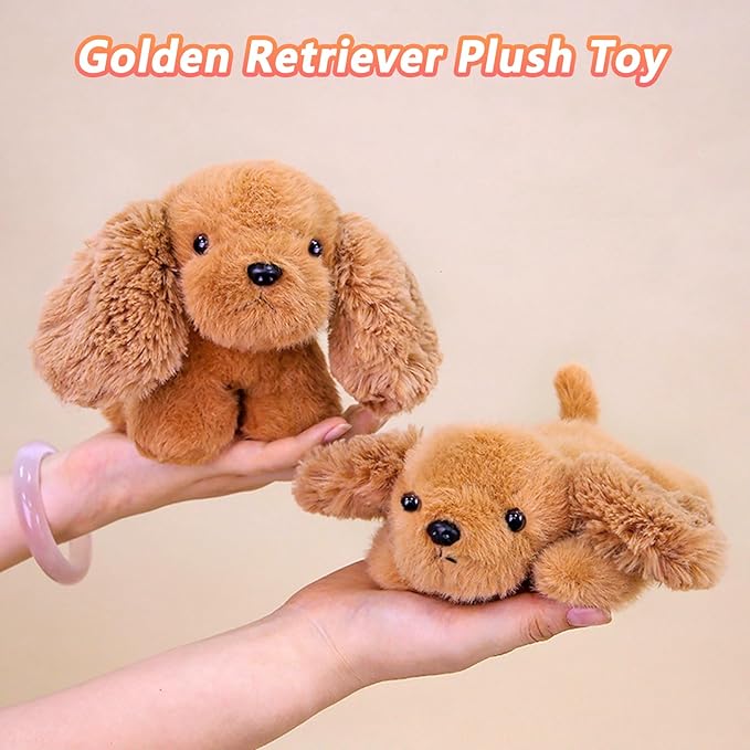 PEACH CAT Golden Retriever Dog Stuffed Animal Cute Puppy Plushies Small Plush Toys Gifts for Kids Brown