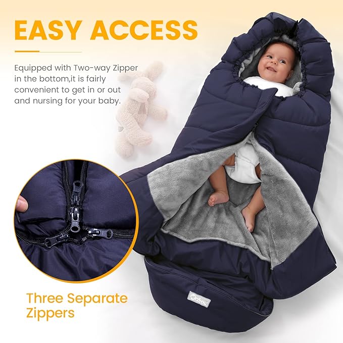 Orzbow Warm Bunting Bag Universal, Stroller Sleeping Bag Cold Weather, Waterproof Toddler Footmuff (Blue, Large)