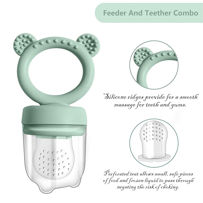 BigSpinach Silicone Baby Food Freezer Tray with Teething Popsicle Molds - Baby Fruit Feeder and Breastmilk Teether Combo