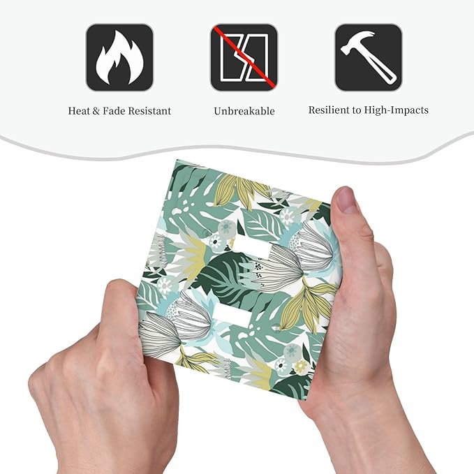 Retro Tropical Leaves 2 Gang Light Switch Cover Plate Double Toggle Wall Plate Decorative Outlet Cover Electrical Faceplate Switchplate for Bedroom Bathroom Kitchen Decor
