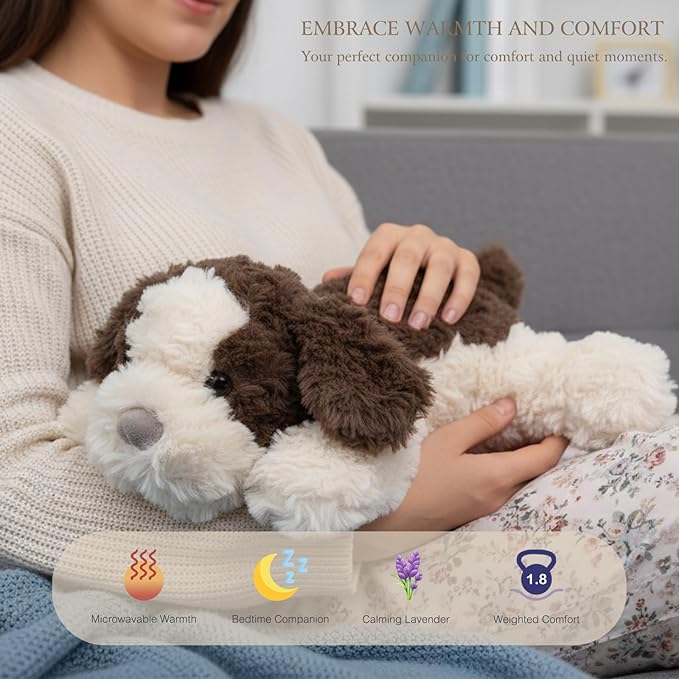 Aplushuman® Microwavable Heating Pad Golden Retriever Plush - Weighted Stuffed Animal Toy with Tourmaline Beads & Lavender - 1.8 lb for Long Lasting Cozy Warmth - Includes Gift Box & Greeting Card