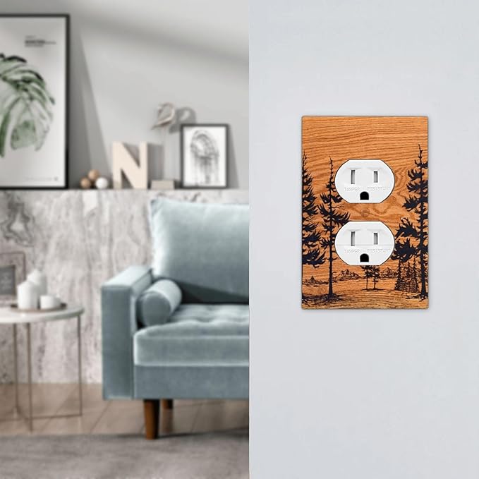 Pine Forest Natural Scenery Silhouette Wood Grain Outlet Covers 1 Gang Duplex Light Switch Cover Decorative Switch Plates Electrical Receptacle Faceplate Wall Plate for Farmhouse Home Decor