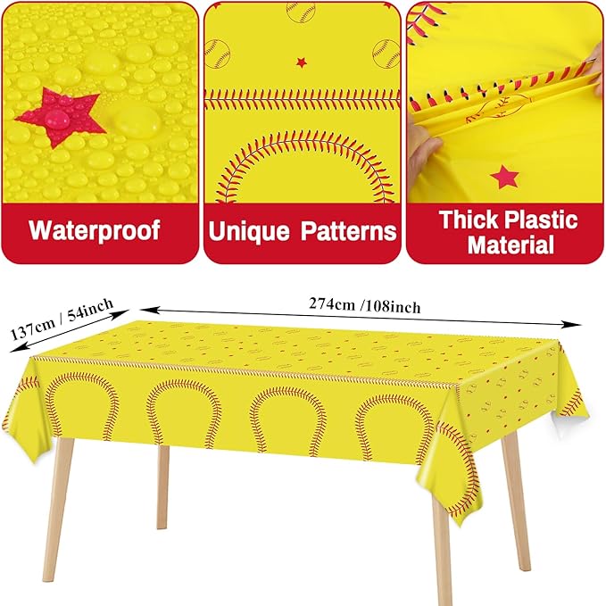 Qyeahkj 24 Guests Softball Party Decorations Paper Plates and Napkins Tablecloth Set Softball Disposable Birthday Party Tableware Dinnerware Supplies for Table Dinner Kids Birthday Party Decor