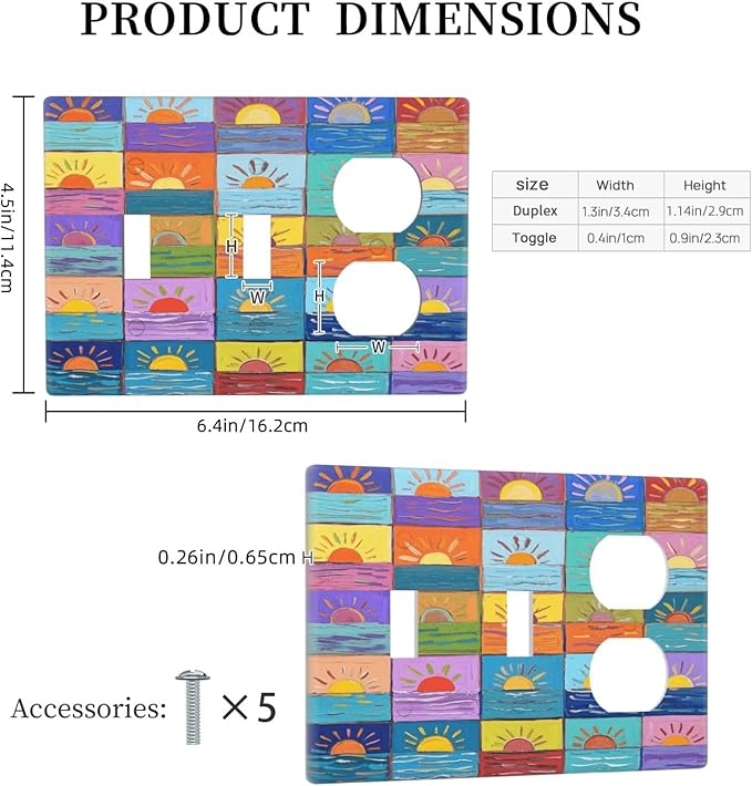 Sunrise 2 Toggle 1 Duplex Receptacle Outlet Cover Wall Plate Decorative 3 Gang Light Switch Covers Electrical Switchplate Home Decorate Faceplat for Bathroom Bedroom Kitchen Room 4.5 x 6.4 Inch