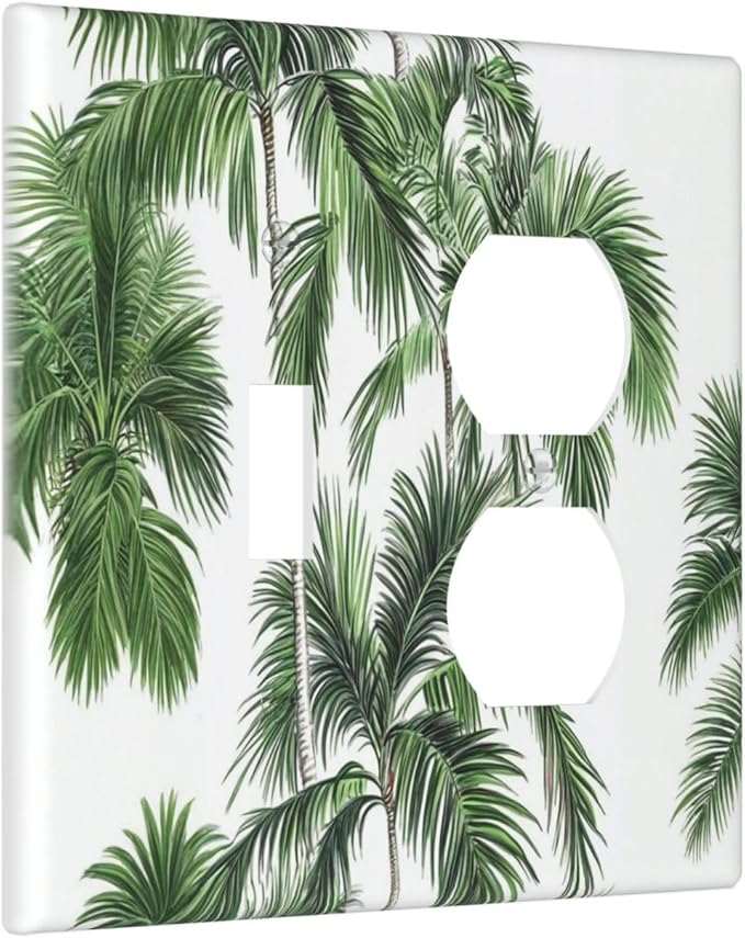 Wallplates Palm Trees Tropical Green Plant Palm Leaf 1 Toggle 1 Duplex Switch Plate Electrical Gfci Faceplate Decorative Light Switch Covers For Bed Room Bathroom Decor
