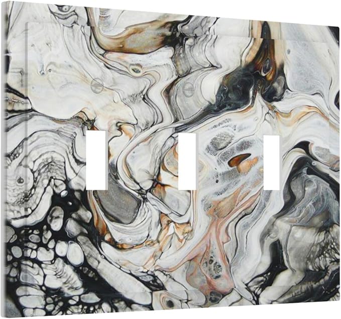 Black Gold Marble Texture Modern Abstract Print Decorative Switch Plates 3 Gang Wall Plate Triple Toggle Light Switch Cover Faceplate Electrical Wall Panels for Bathroom Kitchen Decor