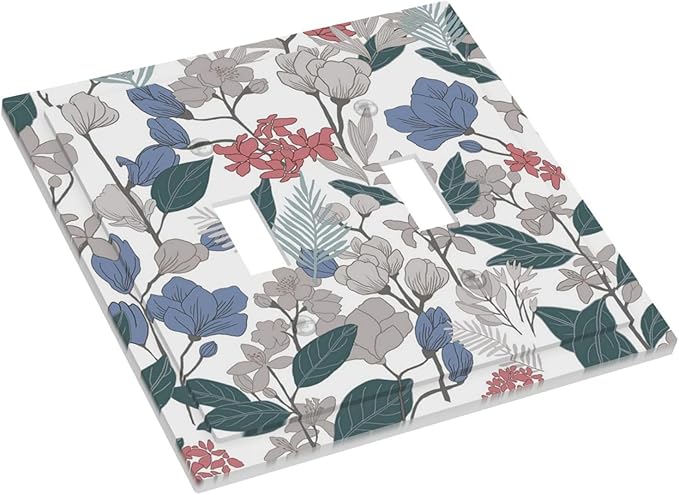 Decorative Switch Plate Covers Boho Green Leaf Floral Combination 2 Gang Wall Plate Double Toggle Light Switch Cover Plate Electric Dual Device Electrical Faceplate for Bathroom Kitchen Decor