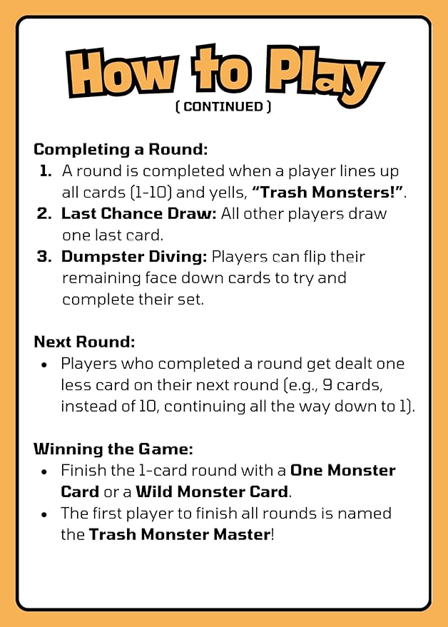 Trash Monsters - Card Game, Easy Number Sequencing Game with Fun Monsters | Ages 3 and up | Kids & Family Nights | Simple to Learn